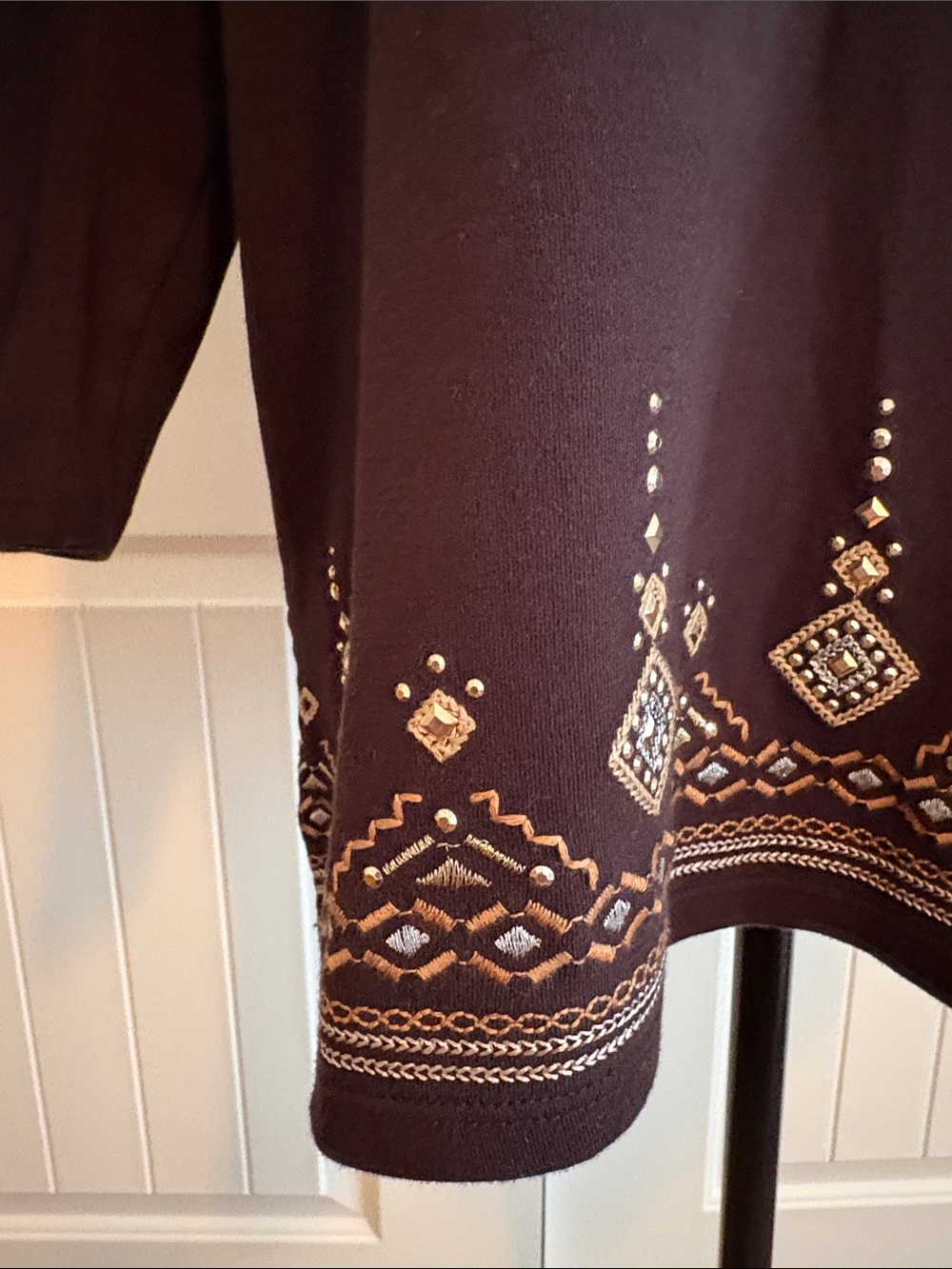 Embellished Black Women's Long Sleeve Top - Picture 2 of 6